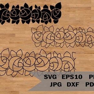 Rosas de borde svg, adorno floral svg, flor de boda svg, jardinería svg, rosas sin costuras svg, archivo de corte floral, rosa de patrón floral