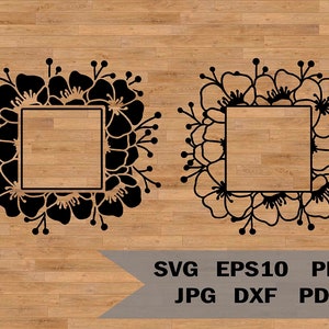 Plantilla de marco de flores svg, corona floral, marco monograma, marco cuadrado, marco de boda svg, plantilla de corte de papel, Svg para cricut y silueta