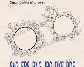 Sakura frame svg, Cherry Blossom Wedding Wreath, Floral Circle Sign Vinyl Decor