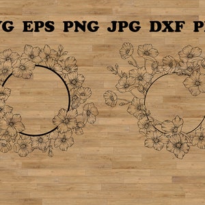 Ślub Svg, Wieniec Sakura Svg do dekoracji koszulki lub shoppera, Plik do cięcia Sakura Svg, Szablon Sakura, Clipart Sakura, Monogram kwiatu Svg