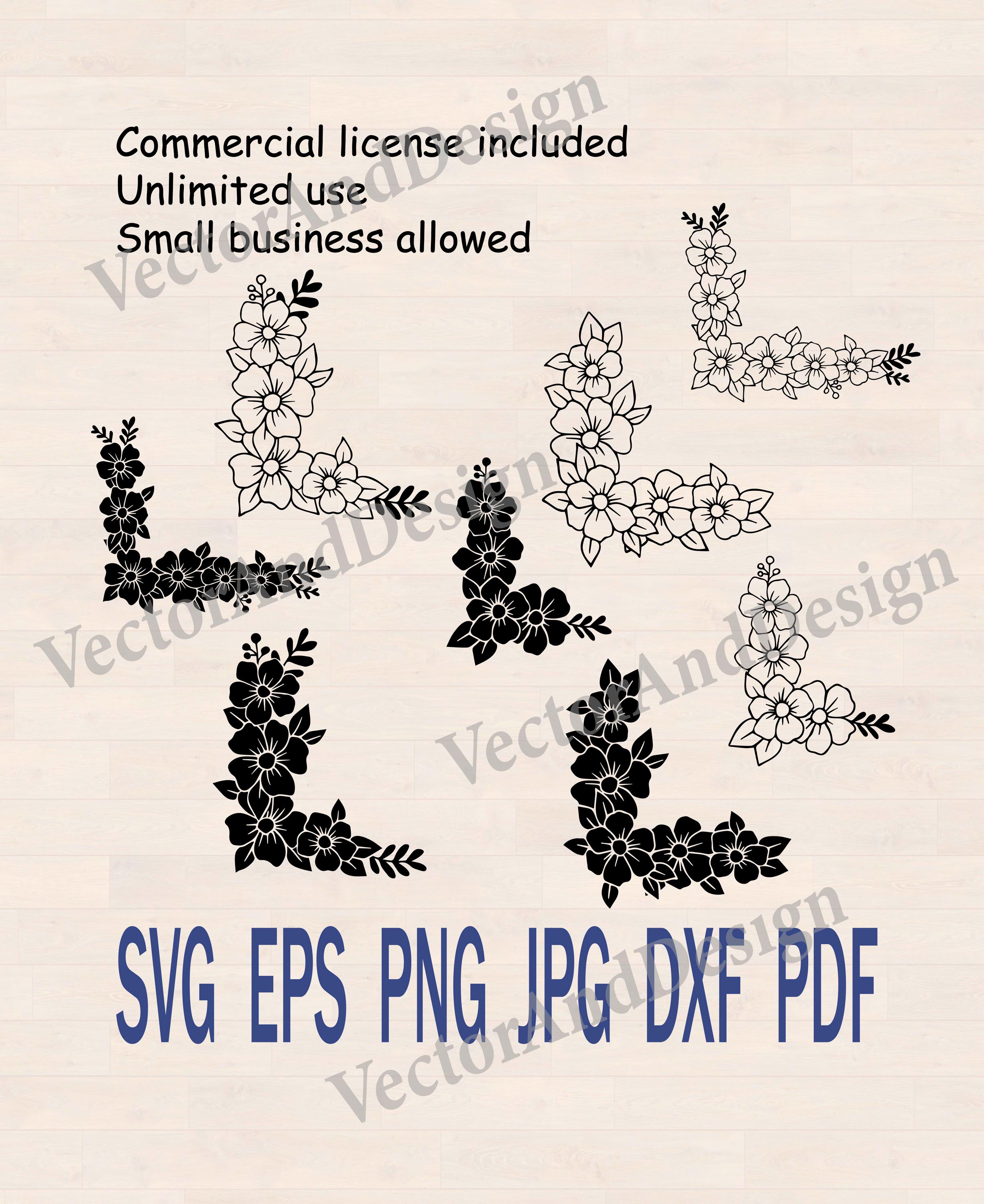 Floral Corner SVG, Decorative Flower Border, Botanical Cut File ...