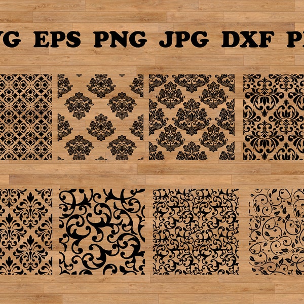 Damasco patrón sin costuras svg, dxf floral, damasco eps, archivo de corte damasco svg, patrón de damasco, fondo de damasco, papeles imprimibles