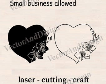 Frame Orchid Svg, Heart Flower Template, Tropical Branch Cut File
