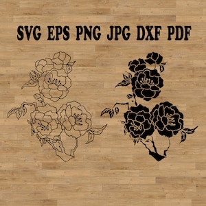Peonies svg, tree peonies, Peony PNG, Peonies Clip Art, Peonies Line Art, Floral bundle SVG, Botanical for cricut, vector bouquet, line art