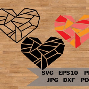 Polygonales Herz Vorlage, Kristallherz SVG DXF, Herz Cricut Schnittdatei, Papierschnitt, Silhouette, Transferschnittdatei, Valentinstag DIY