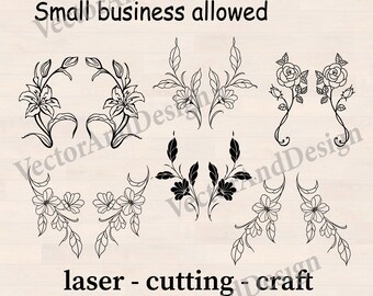 Botanical Floral Branch SVG Bundle, Symmetrical Flower Elements, Cricut Cutting Files