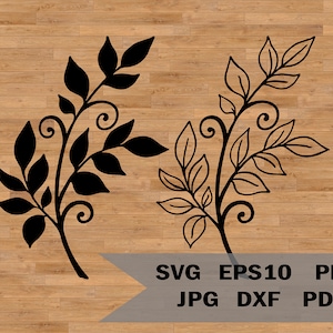 Rizo de hojas SVG, remolino SVG, paquete de hojas, hoja dibujada SVG, silueta de hoja, ramas vectoriales, florecer SVG, archivos de corte de florecer