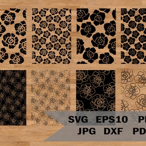 装飾用の SVG バラのシームレスなパターン、花柄 SVG、西洋模様、装飾 SVG、花柄バロック SVG、バラのレース模様 SVG