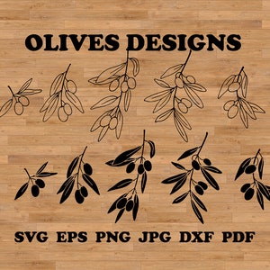 Svg olives, rameau d'olivier, clipart olive, botanique svg, svg branche, Olivier, feuillage numérique, motif olives