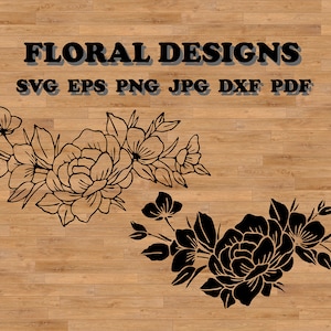 Peonies svg, flowers clipart set, roses svg cut file, floral cutting file, line art svg, botanical svg, linear flowers, botanical images