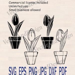Szablon doniczki na tulipany w formacie svg, wzór do wycinania tulipanów, wektor laserowy Cricut i Silhouette