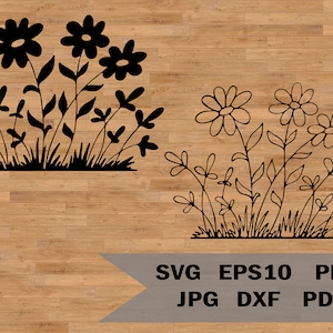 Daisy border svg, wildflower svg, tuin svg, lente svg, daisy svg, botanische svg, bloemen border svg, zomerbloemen svg, bladeren svg