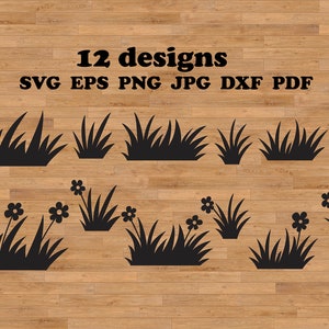 Flores de hierba SVG, clipart de hierba, silueta de hierba, borde SVG, paquete de hierba, hierba y flores, PNG de hierba, vector de hierba, archivos de corte de hierba