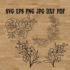 Flores de rosas Svg, plantilla de rosas svg, svg botánico, borde de enredaderas, flores de jardín svg, flores de primavera svg, hojas de rosa clipart