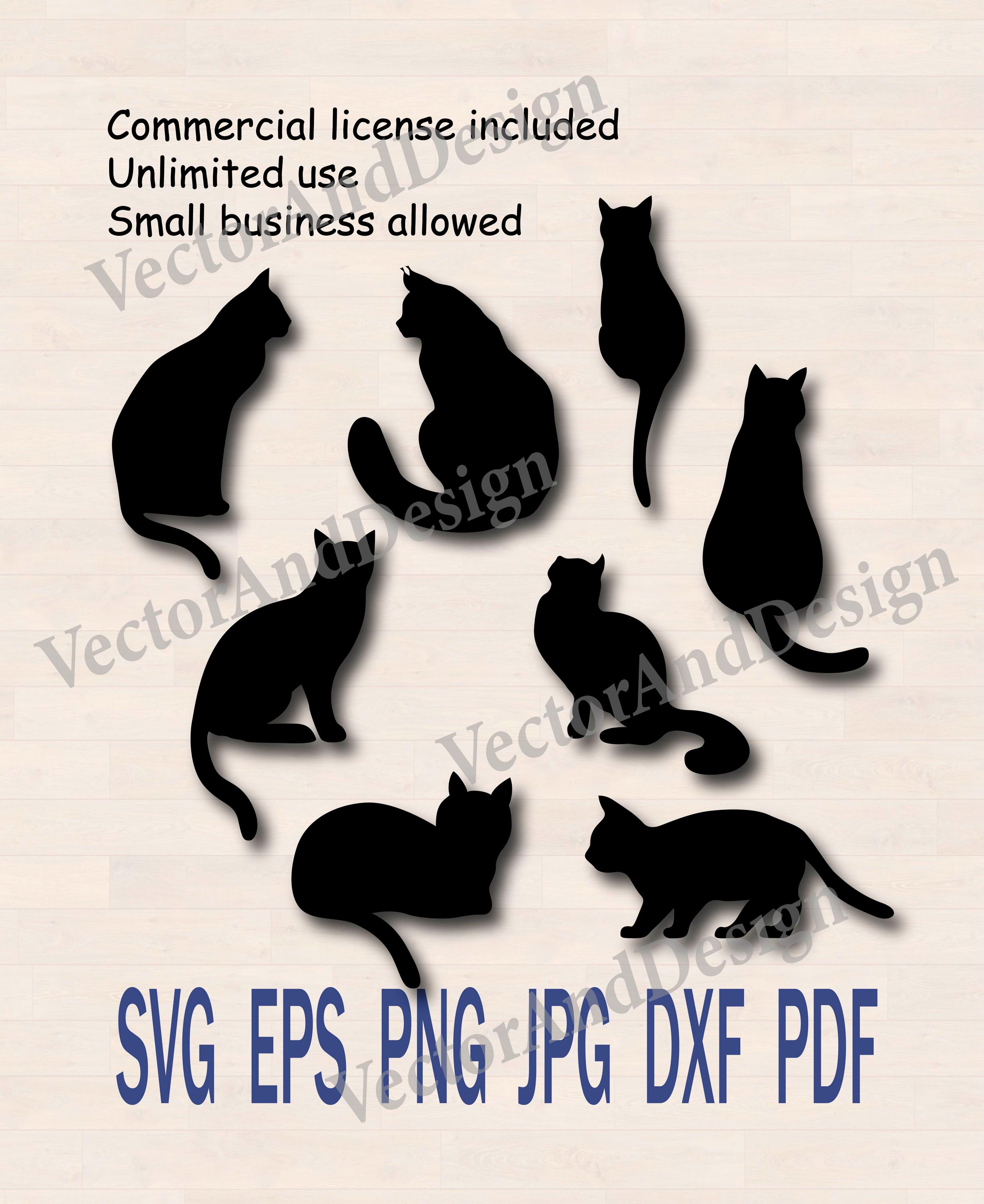 猫のシルエットSVG、複数のポーズ、Cricutカットファイル、レーザー