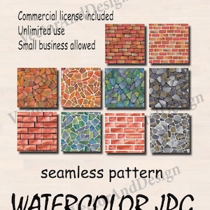 Seamless pattern Watercolor Stone Wall Digital Paper, Brick (Digital Download)