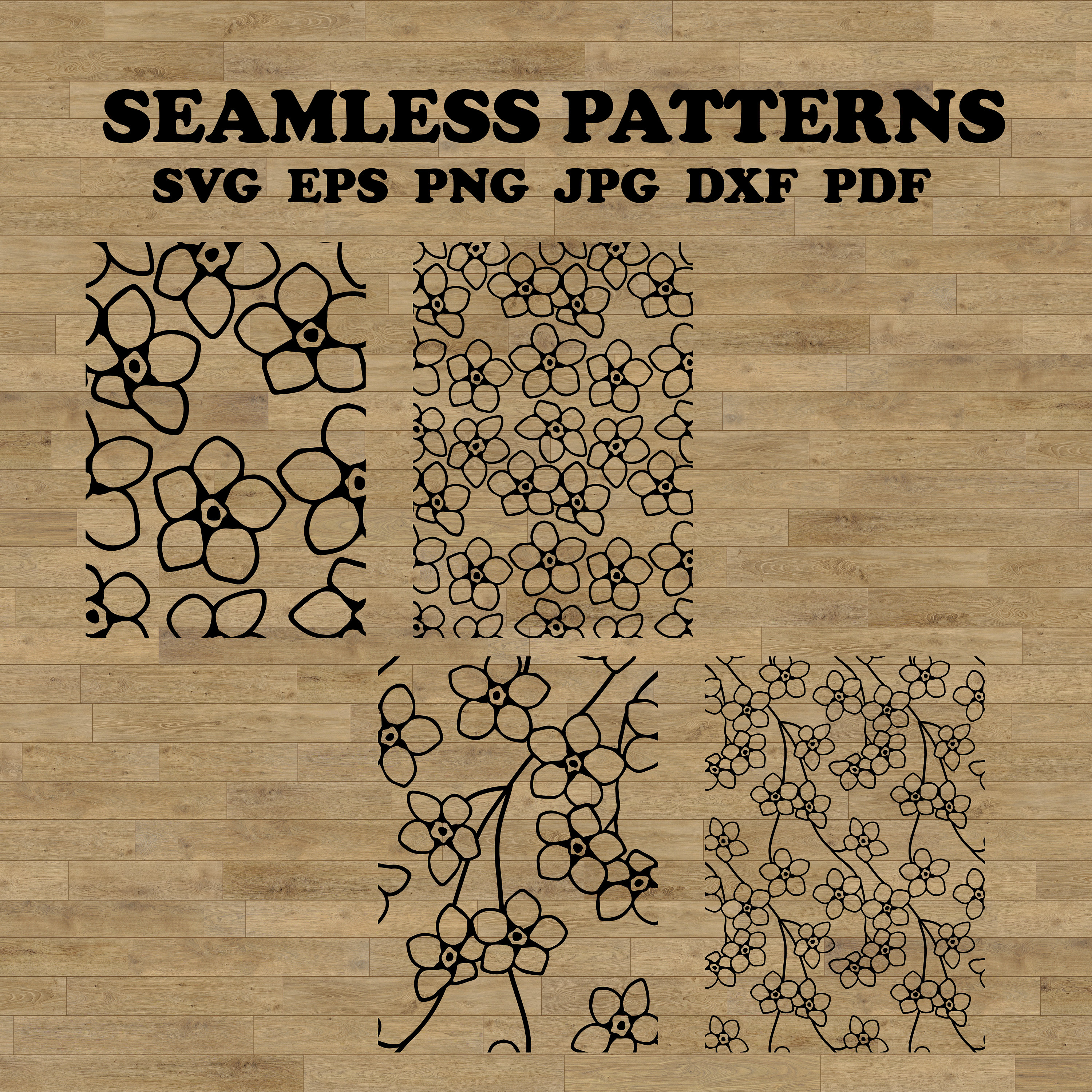 Pack SVG de Patrón Continuo Nomeolvides – Fondos florales con margaritas, PNG, DXF, EPS, JPG, PDF