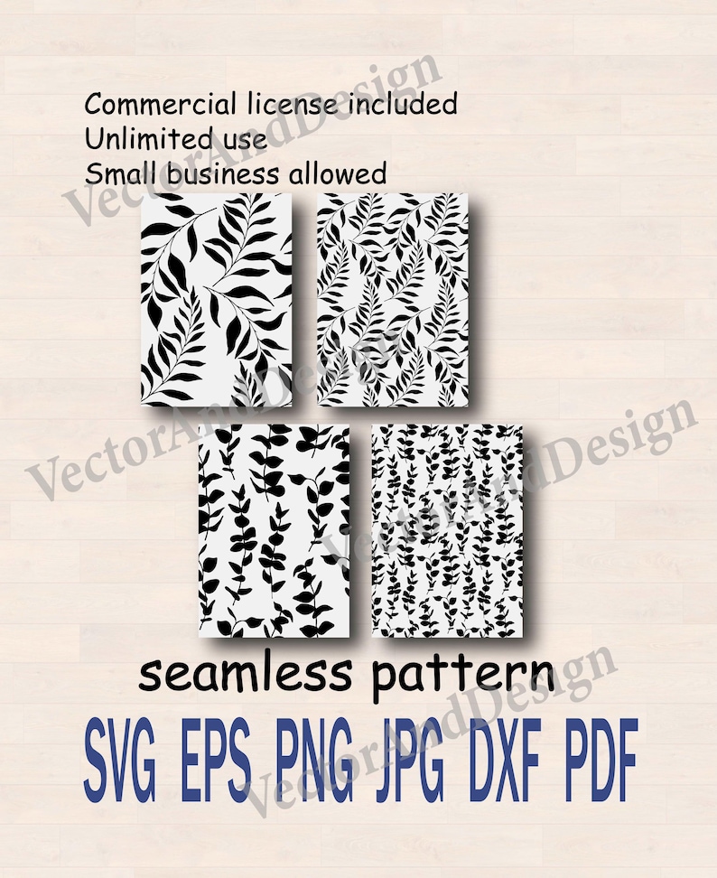 Floral Leaves Seamless Pattern SVG, PNG, EPS (Digital Download)
