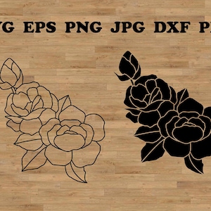 Bruiloft bloem svg, pioenrozen svg-bestand, roos svg, bloemenbundel svg, bloemen zeer fijne tekeningen, botanische svg, handgetekende pioen, wilde bloemen svg