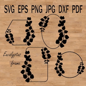 Marco svg Eucalipto Arte lineal botánico png Diseño de boda para tarjetas y álbumes de recortes