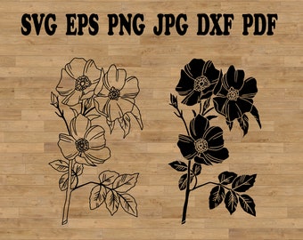 Wilde Rose SVG, Rose svg, Rose Silhouette, Rose Tattoo, Spring Flower SVG, Rose svg geschnitten Datei, Rose svg Bundle, Rose Clipart