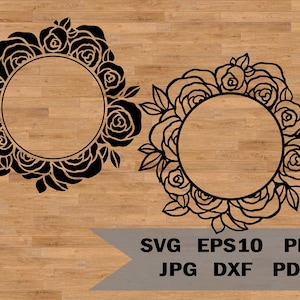 Flower frame svg, round frame svg, Floral Frame svg, monogram frame svg, frame cut file, wedding sign svg, flower frame cut, wreath clipart