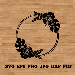 Hibiskus schnitt Datei, Hibiskuskranz svg, Blumenrunde svg, tropisches Monogramm, Blumenkranz svg, Monogrammrahmen svg, tropisches rundes Zeichen