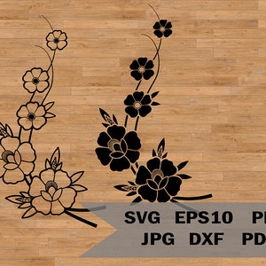 桜の SVG、花の SVG テンプレート、Cricut および Silhouette 用の SVG ファイル、桜の花のクリップアート、咲く木 DXF、デザイン カメオ ファイル