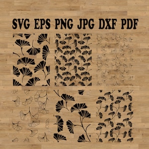 Patrón sin costuras Png, hoja de ginkgo, svg botánico, archivo Cricut de rama, clipart sin costuras, patrón de hojas SVG, archivo de corte de hoja, svg de rama de ginkgo