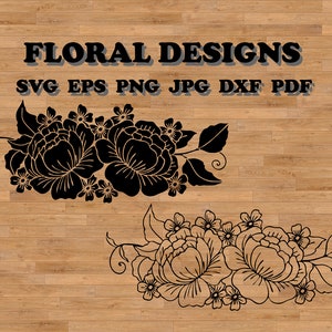 Border peonies svg, Peonies svg, flowers clipart set, roses svg cut file, floral cutting file, botanical svg, linear flowers  images