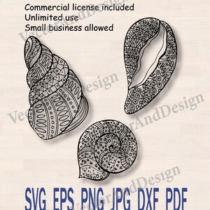 Seashells doodle svg, Laser Cut Mandala shells Zentangle, sea line art
