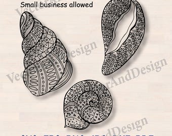 Seashells doodle svg, Laser Cut Mandala shells Zentangle, sea line art