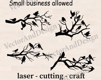 Bird Tree Branch SVG, Bare Branches with Birds for Cricut and Laser Cutting