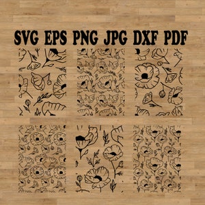 Modèle sans couture de coquelicots svg, Svg fleur de pavot, svg botanique, clipart coquelicot, svg de fleurs sauvages, lot de svg fleur, svg de coquelicots