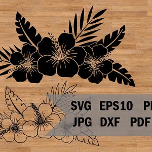 Tropische Blumen svg Vorlage, Stencil Hibiscus flower svg Hawaian, Template Cut File, SVG für Cricut und Silhouette, Stencil Tropical
