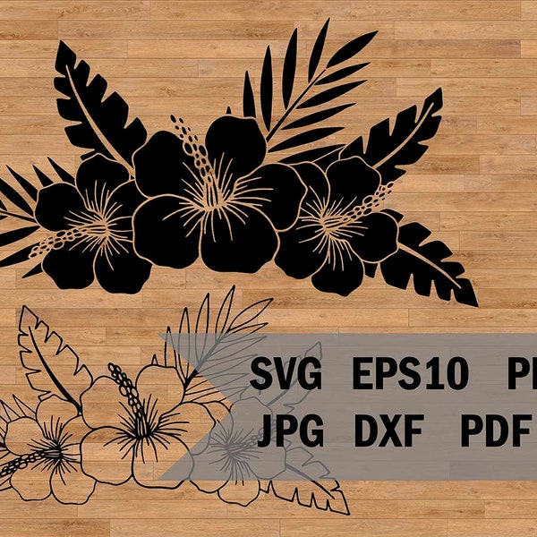 Tropical flowers svg template, Stencil Hibiscus flower svg Hawaian, Template Cut File, SVG for Cricut and Silhouette, Stencil Tropical