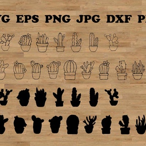 Cactus Svg, Cactus Silhouette, Cactus Bundle SVG, Cactus Clipart, Svg de plantes grasses, cactus Cricut design, vecteur de cactus, bundle de plantes succulentes
