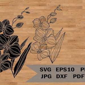Orchid svg pattern, Orchid branch Silhouette Tropical flowers, Template Cut File, SVG for Cricut and Silhouette, Stencil Tropical