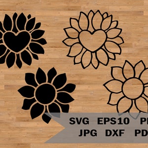 Serce słonecznik svg, wiosna svg, Słonecznik Clipart, pliki słonecznika svg, wiązka kwiatów svg, cricut słonecznik, naklejka słonecznika svg