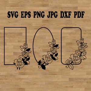 Frames met rozen svg-bestand, frame papier knippen, krans van rozen, frame gesneden bestand, bloem krans svg, bloem ontwerp svg, vierkant frame svg