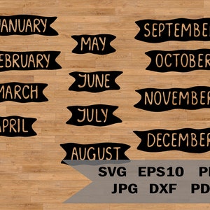 Modello mese dell'anno in formato SVG, file di taglio Silhouette, Cricut Explore, adesivi per planner dei mesi dell'anno con calligrafia stampabile