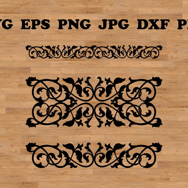 Damask border Svg, Decorative border, Border ornament Svg, design elements, border svg, line stencil, fancy border, Floral dividers svg