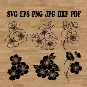 桜の SVG、花のシルエットの桜の花束 SVG、桜のボーダー SVG、華やかなクリップアート、花束のクリップアート、植物の SVG