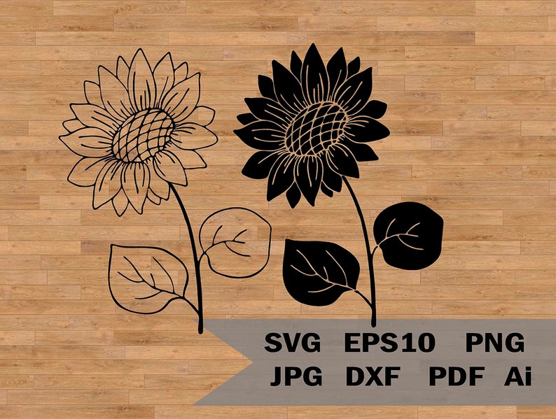 Stencil Sunflower Sunflower branch Silhouette flowers leaves Sunflower svg template Template Cut File SVG for Cricut and Silhouette