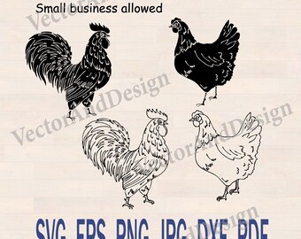 Rooster chicken svg, silhouette farm animal, papercut template chicken clipart