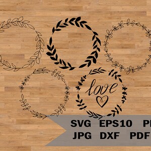 Marcos de plantas minimalistas para diseño SVG, marco de hoja con monograma SVG, corona floral SVG, marco de círculo vintage