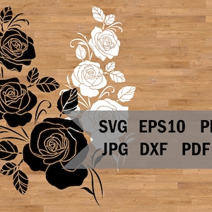バラの花束、切り抜きや装飾用の花柄、ステンシル ローズ、Cricut および Silhouette 用の SVG カット ファイル、ベクター グラフィック