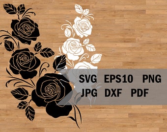 Bouquet de roses, motif floral pour la découpe et la décoration, roses au pochoir, fichier de coupe SVG pour Cricut et Silhouette, graphiques vectoriels