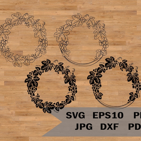 Wreath grapes svg, Monogram Frames, wine SVG, Antique Clipart, Fruit svg, Grape silhouette, Grape clipart, vineyard svg, vine wreath svg