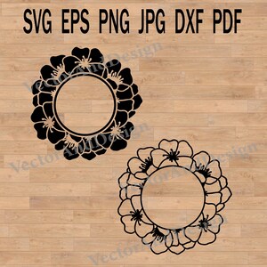 Flower frame template svg, Floral wreath, Monogram frame, Circle frame, wedding frame svg, Paper cut template, Svg for cricut and silhouette